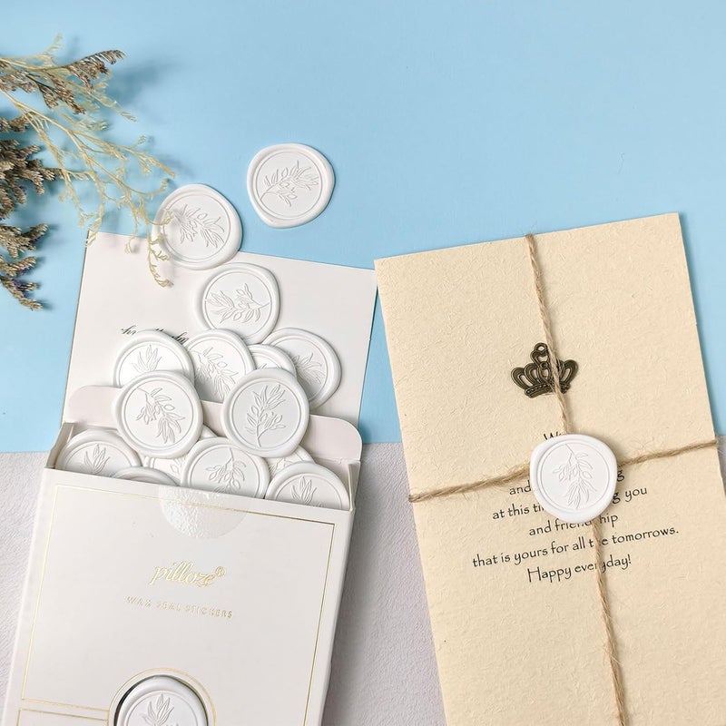 Pilloze 50Pcs White Self-Adhesive Wax Seal Stickers - Wax Seal Perfect for Wedding Invitation or Envelope Good Adhesion and Easy to Use, Wedding Invitation Accessories - Image 5